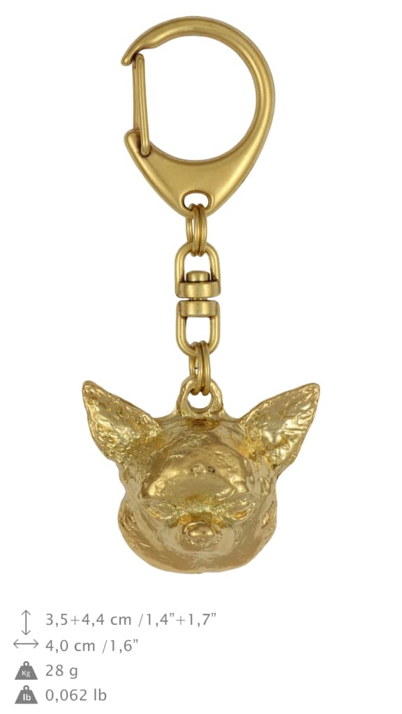 Korthårig Chihuahua - guldpläterad nyckelring med en hund i presentförpackning, handväska dekoration, lyxigt tillbehör från Art-Dog