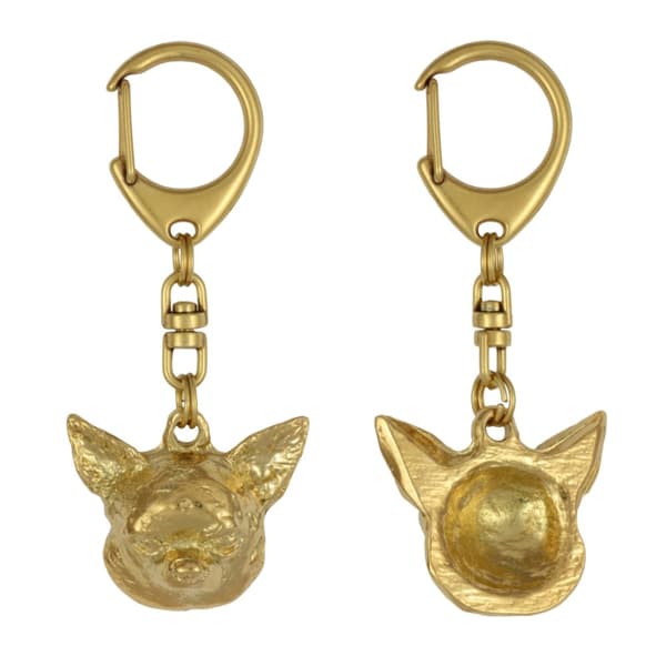 Korthårig Chihuahua - guldpläterad nyckelring med en hund i presentförpackning, handväska dekoration, lyxigt tillbehör från Art-Dog