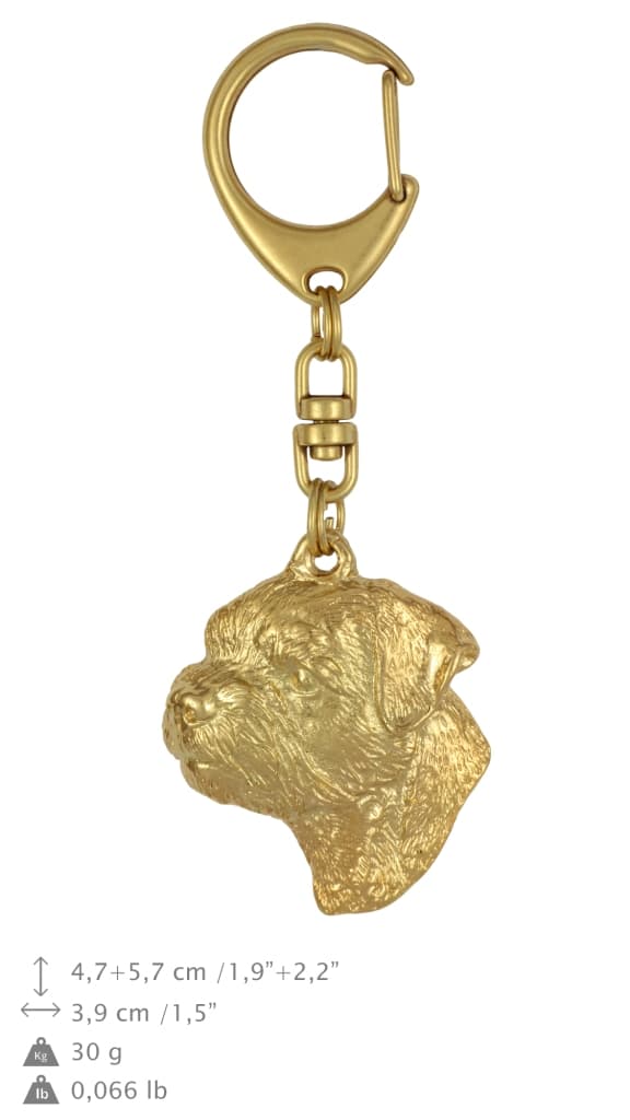 Border Terrier - guldpläterad nyckelring med en hund i presentförpackning, handväska dekoration, lyxigt tillbehör från Art-Dog