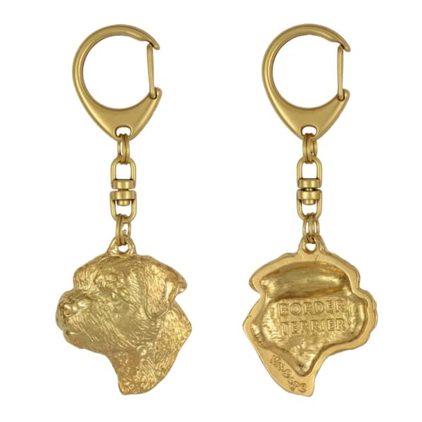 Border Terrier - guldpläterad nyckelring med en hund i presentförpackning, handväska dekoration, lyxigt tillbehör från Art-Dog