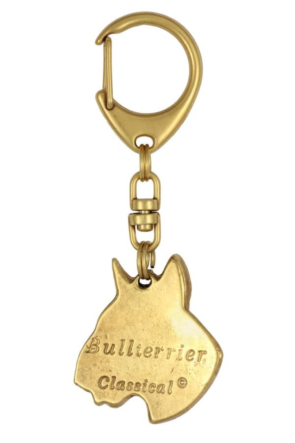 Bull terrier, Bull Terrier III - guldbelagt nøglering med en hund i gaveæske, håndtaskedekoration, luksuriøst tilbehør fra Art-Dog