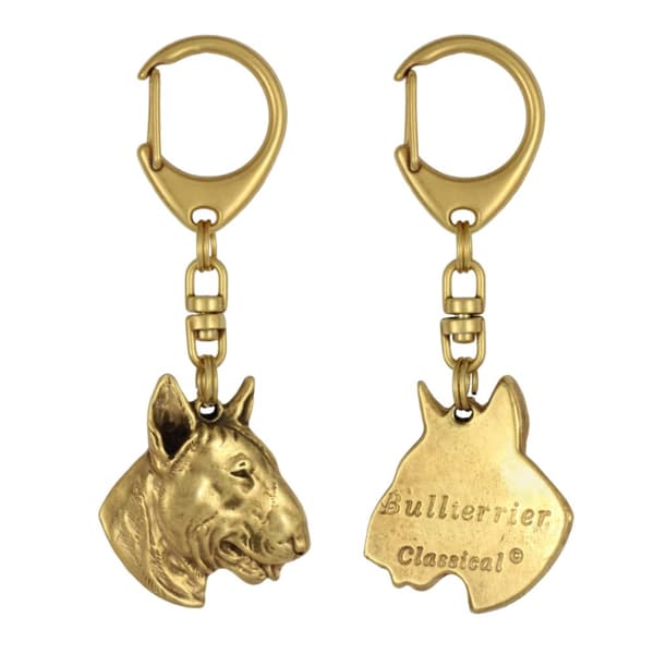 Bull terrier, Bull Terrier III - guldpläterad nyckelring med en hund i presentask, handväska dekoration, lyxigt tillbehör från Art-Dog