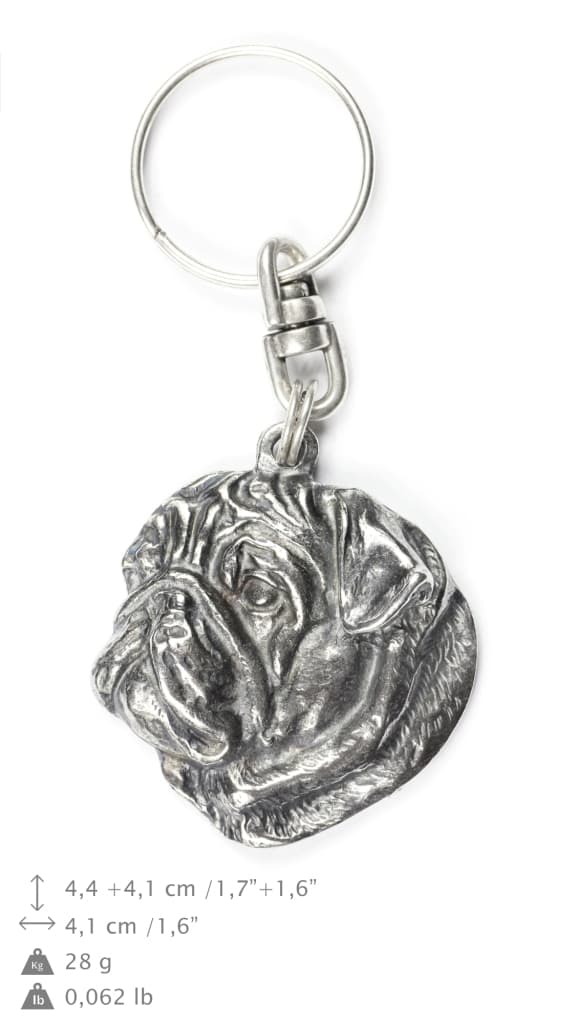 Pug, Pug, Carlin I - silverpläterad nyckelring med en hund i en dekorativ låda, handväska dekoration, ryggsäckshänge från Art-Dog