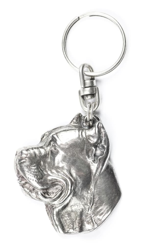 Cane Corso Italiano - silverpläterad nyckelring med en hund i en dekorativ låda, handväska dekoration, ryggsäckshänge från Art-Dog