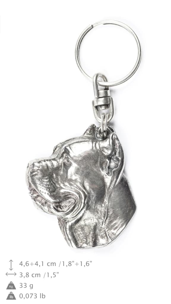 Cane Corso Italiano - silverpläterad nyckelring med en hund i en dekorativ låda, handväska dekoration, ryggsäckshänge från Art-Dog