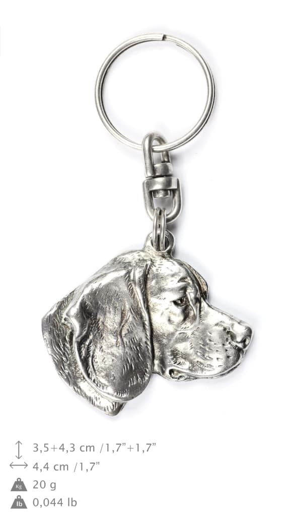 Beagle - hopeoitu avaimenperä koiralla koristelaatikossa, käsilaukun koristelu, reppuriipus Art-Dogilta