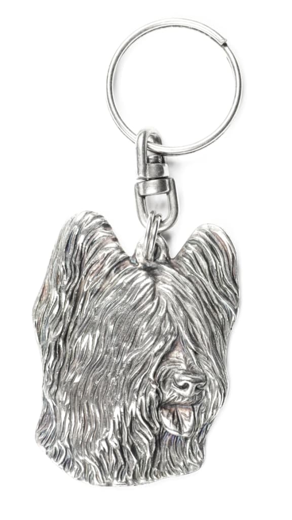 French Shepherd Briard, Berger de Brie - silverpläterad nyckelring med en hund i en dekorativ låda, handväska dekoration, ryggsäckshänge från Art-Dog