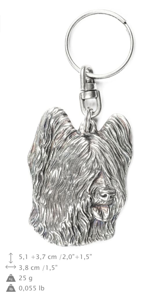 French Shepherd Briard, Berger de Brie - silverpläterad nyckelring med en hund i en dekorativ låda, handväska dekoration, ryggsäckshänge från Art-Dog