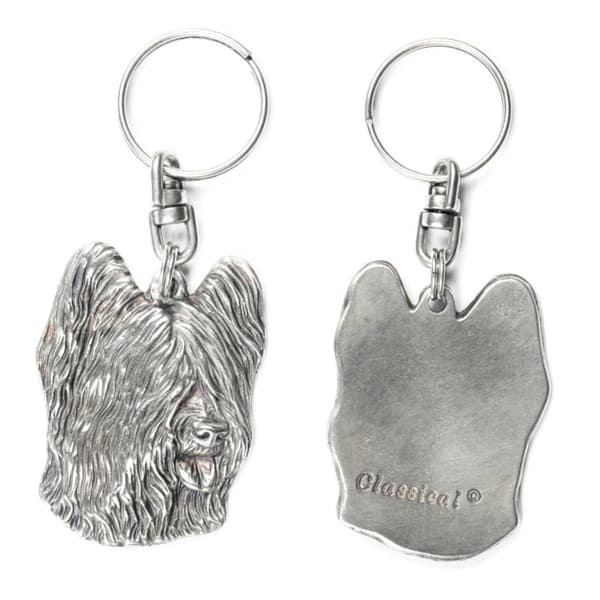 French Shepherd Briard, Berger de Brie - silverpläterad nyckelring med en hund i en dekorativ låda, handväska dekoration, ryggsäckshänge från Art-Dog