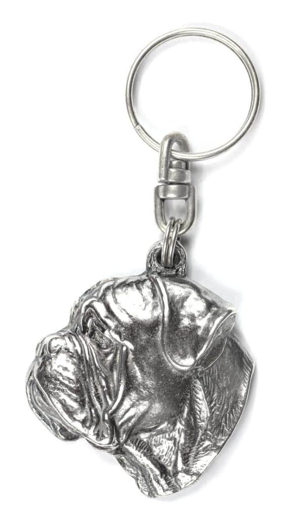 Bullmastiff, Bulmastiff - silverpläterad nyckelring med en hund i en dekorativ låda, handväska dekoration, ryggsäckshänge från Art-Dog