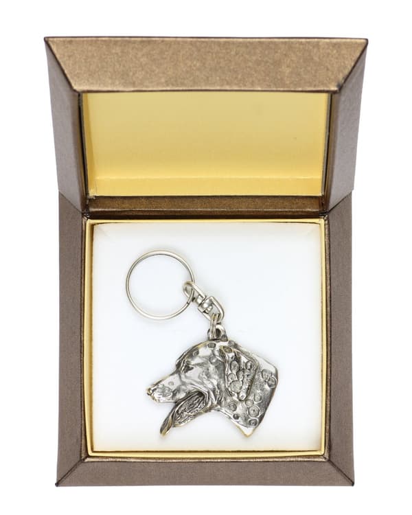 Dalmatian, Dalmatian Pointer - silverpläterad nyckelring med en hund i en dekorativ låda, handväska dekoration, ryggsäckshänge från Art-Dog