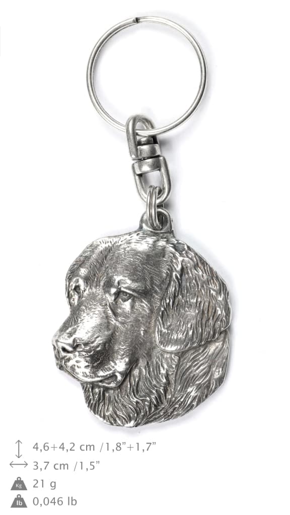 Golden Retriever - silverpläterad nyckelring med en hund i en dekorativ låda, handväska dekoration, ryggsäckshänge från Art-Dog