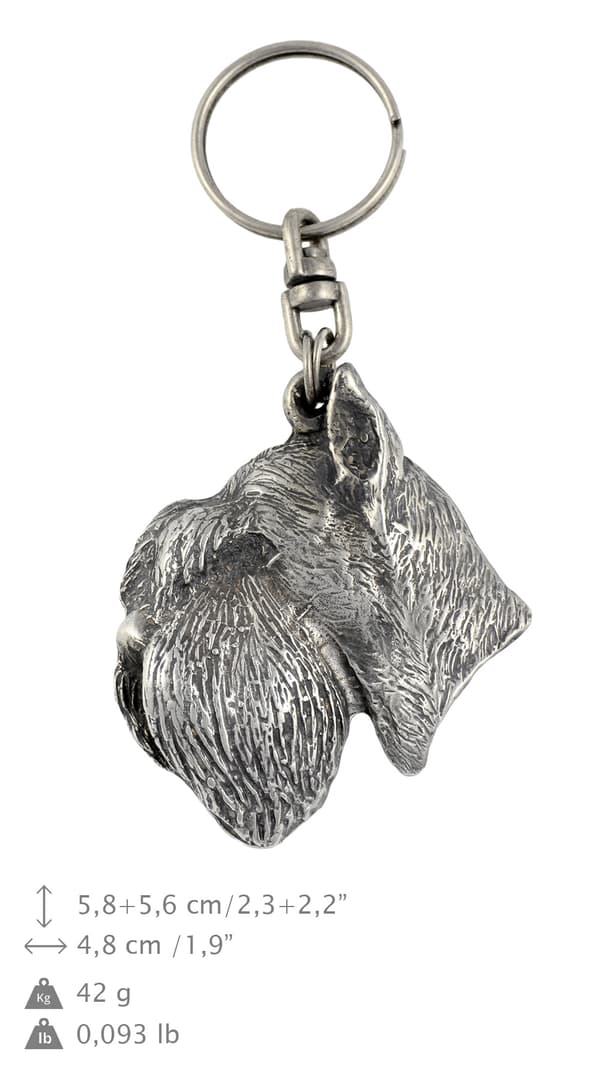 Schnauzer, Schnauzer - silverpläterad nyckelring med en hund i en dekorativ låda, handväska dekoration, ryggsäckshänge från Art-Dog