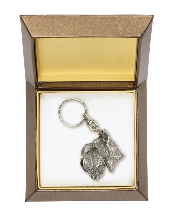 Schnauzer, Schnauzer - silverpläterad nyckelring med en hund i en dekorativ låda, handväska dekoration, ryggsäckshänge från Art-Dog