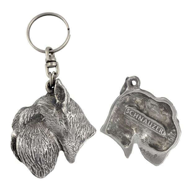 Schnauzer, Schnauzer - silverpläterad nyckelring med en hund i en dekorativ låda, handväska dekoration, ryggsäckshänge från Art-Dog
