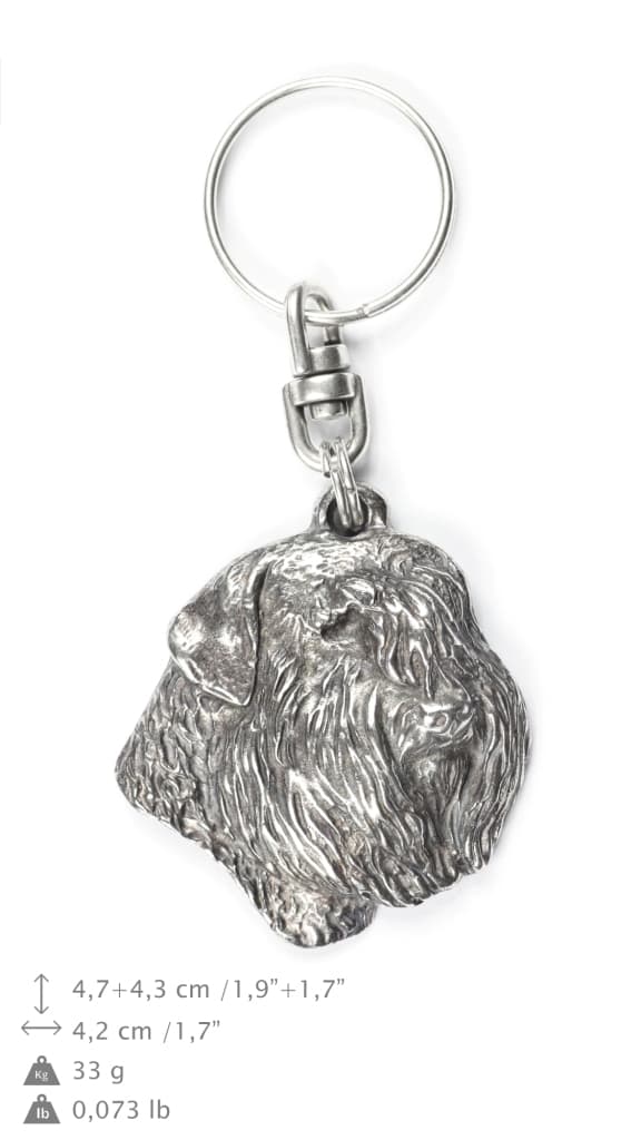 Bouvier des Flandres - silverpläterad nyckelring med en hund i en dekorativ låda, handväska dekoration, ryggsäckshänge från Art-Dog
