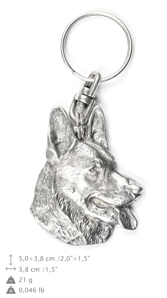 Schäfer, Alsace - silverpläterad nyckelring med en hund i en dekorativ låda, handväska dekoration, ryggsäckshänge från Art-Dog