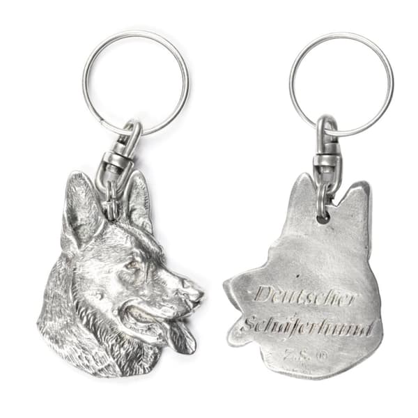 Schäfer, Alsace - silverpläterad nyckelring med en hund i en dekorativ låda, handväska dekoration, ryggsäckshänge från Art-Dog