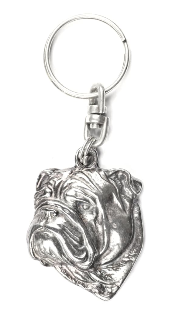 Engelsk bulldog, Bulldog II - silverpläterad nyckelring med en hund i en dekorativ låda, handväska dekoration, ryggsäckshänge från Art-Dog