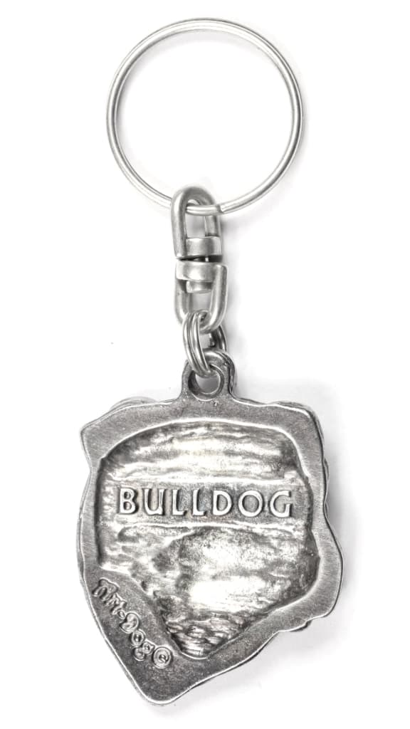 Engelsk bulldog, Bulldog II - silverpläterad nyckelring med en hund i en dekorativ låda, handväska dekoration, ryggsäckshänge från Art-Dog