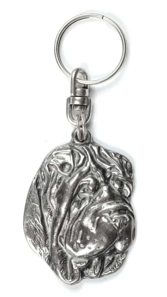 Shar-Pei - forsølvet nøglering med en hund i en dekorativ æske, håndtaskedekoration, rygsækvedhæng fra Art-Dog