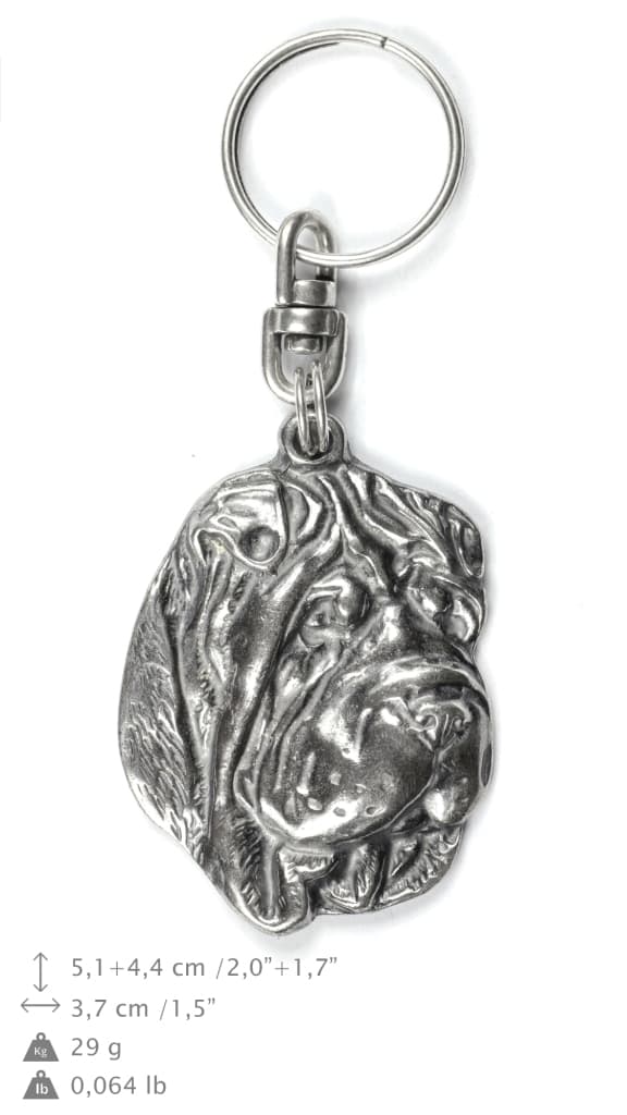 Shar-Pei - forsølvet nøglering med en hund i en dekorativ æske, håndtaskedekoration, rygsækvedhæng fra Art-Dog