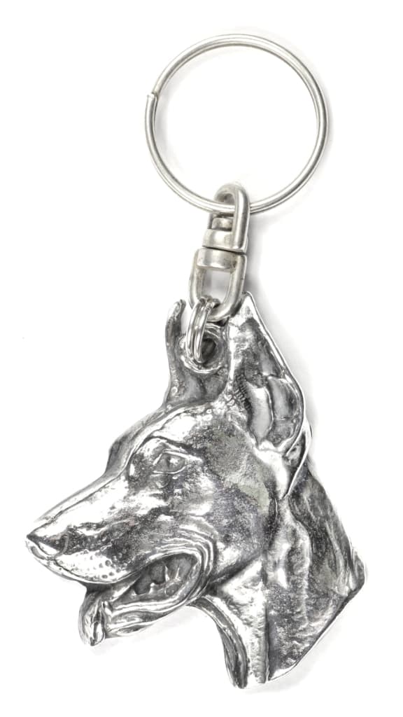 Doberman, Dobermann I - silverpläterad nyckelring med en hund i en dekorativ låda, handväska dekoration, ryggsäckshänge från Art-Dog