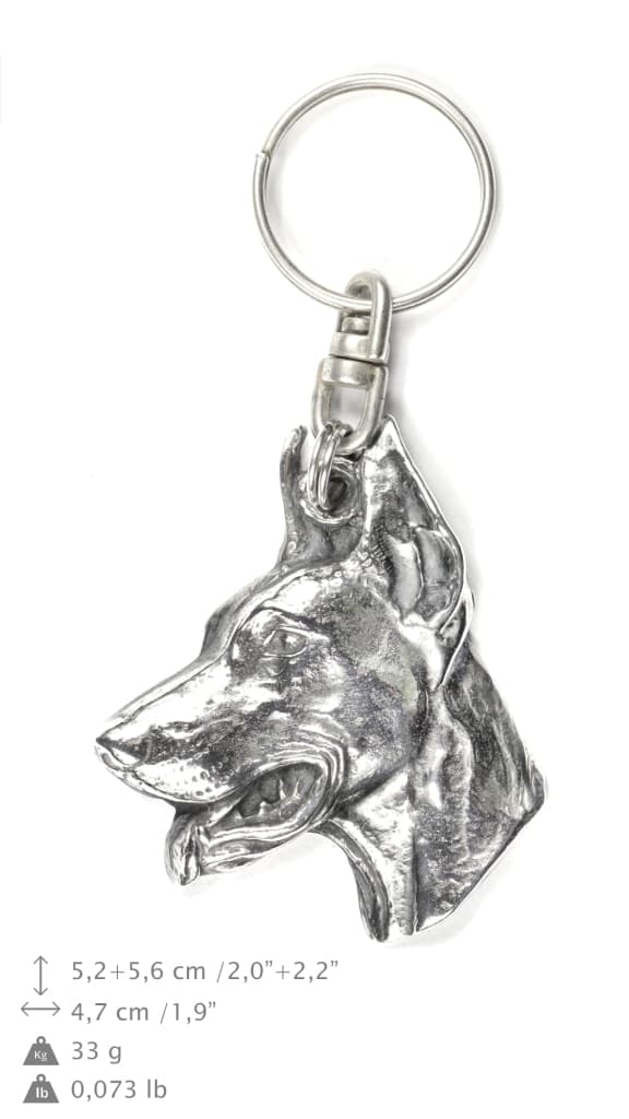 Doberman, Dobermann I - silverpläterad nyckelring med en hund i en dekorativ låda, handväska dekoration, ryggsäckshänge från Art-Dog