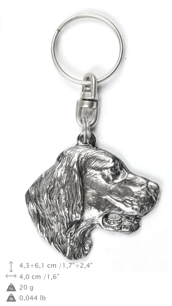 Engelsk Setter, Laverack - silverpläterad nyckelring med en hund i en dekorativ låda, handväska dekoration, ryggsäckshänge från Art-Dog