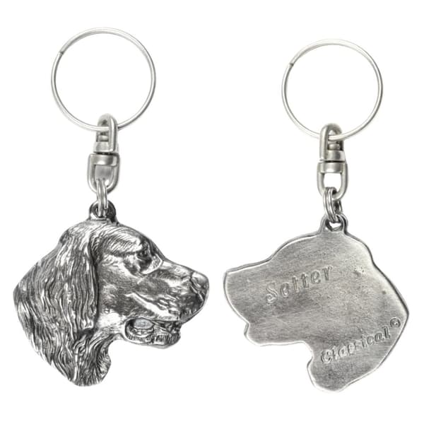 Engelsk Setter, Laverack - silverpläterad nyckelring med en hund i en dekorativ låda, handväska dekoration, ryggsäckshänge från Art-Dog