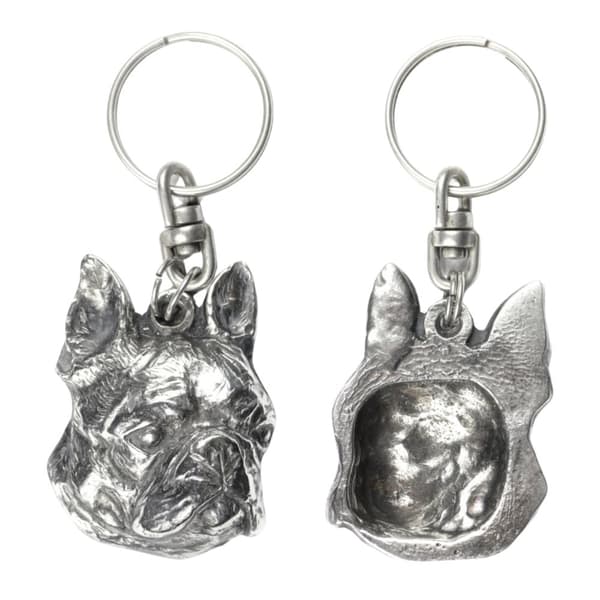 Boston Terrier, Boston Bull Terrier - forsølvet nøglering med en hund i en dekorativ æske, håndtaskedekoration, rygsækvedhæng fra Art-Dog