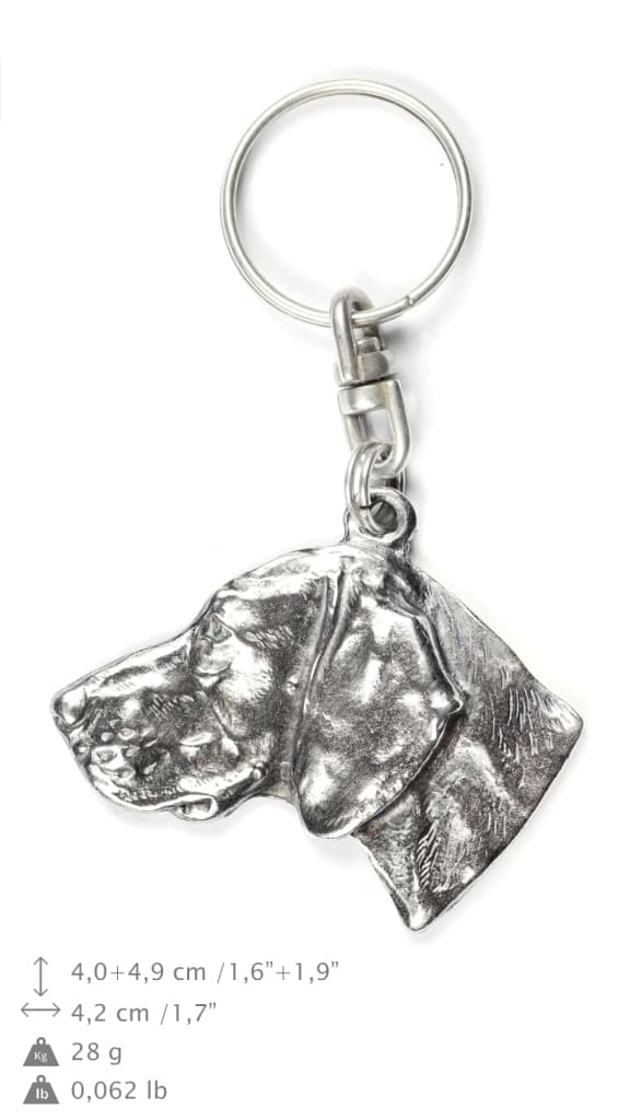 Weimaraner, Weimaraner - silverpläterad nyckelring med en hund i en dekorativ låda, handväska dekoration, ryggsäckshänge från Art-Dog