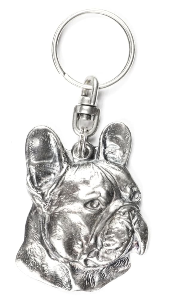 Fransk bulldog I - silverpläterad nyckelring med en hund i en dekorativ låda, handväska dekoration, ryggsäckshänge från Art-Dog