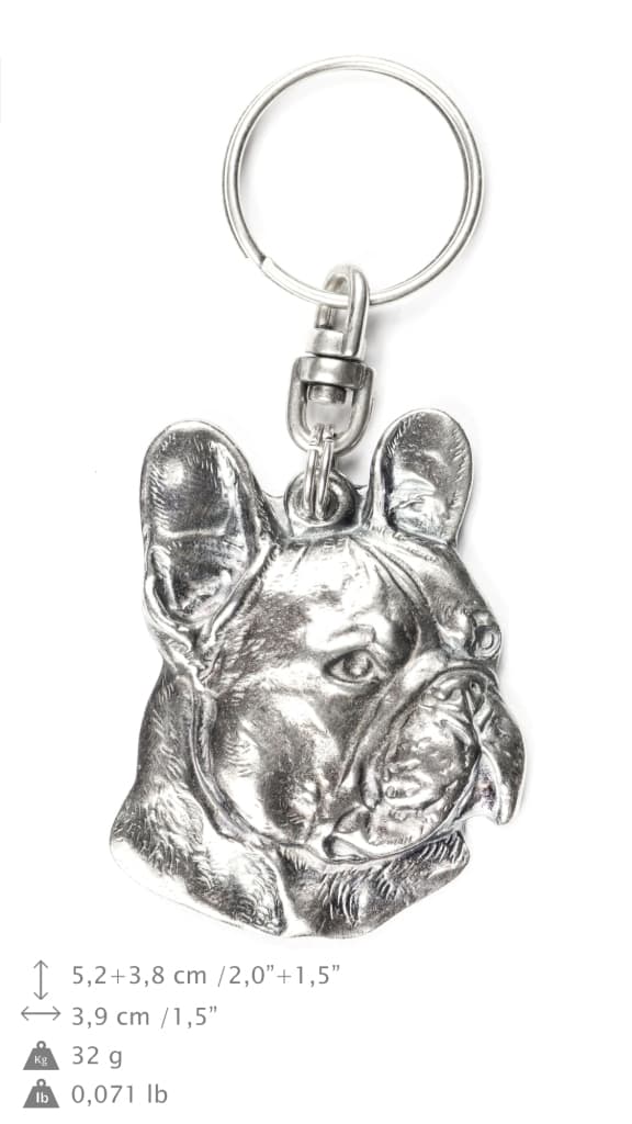 Fransk bulldog I - silverpläterad nyckelring med en hund i en dekorativ låda, handväska dekoration, ryggsäckshänge från Art-Dog