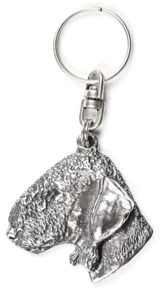 Bedlington Terrier, Rothbury Terrier - silverpläterad nyckelring med en hund i en dekorativ låda, handväska dekoration, ryggsäckshänge från Art-Dog