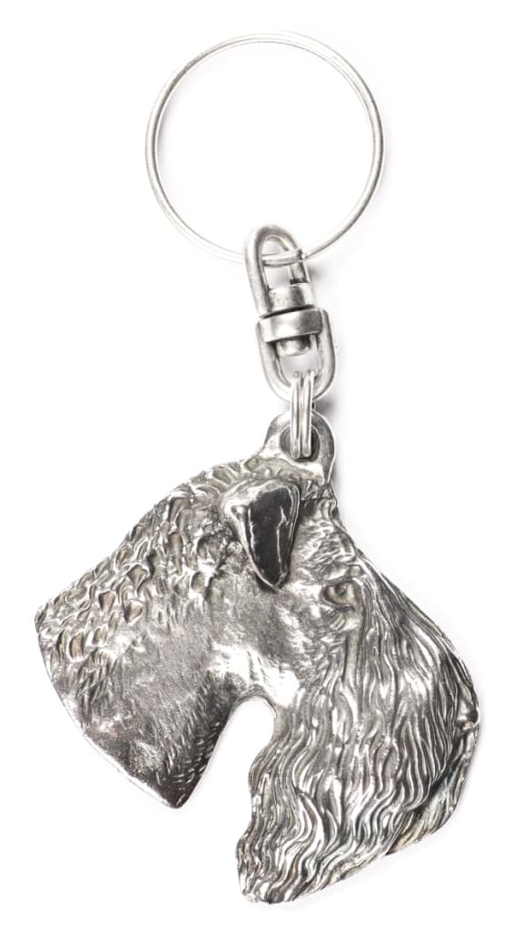 Kerry Blue Terrier, Irish Blue Terrier - silverpläterad nyckelring med en hund i en dekorativ låda, handväska dekoration, ryggsäckshänge från Art-Dog