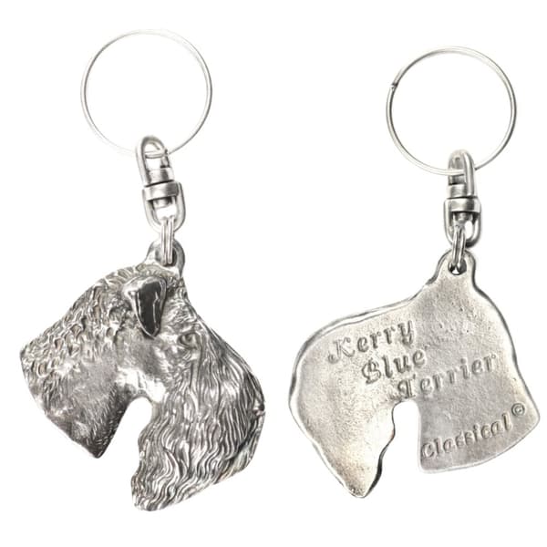 Kerry Blue Terrier, Irish Blue Terrier - silverpläterad nyckelring med en hund i en dekorativ låda, handväska dekoration, ryggsäckshänge från Art-Dog