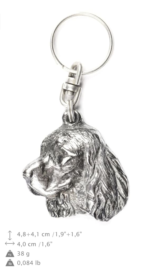 Welsh Springer Spaniel - silverpläterad nyckelring med en hund i en dekorativ låda, handväska dekoration, ryggsäckshänge från Art-Dog