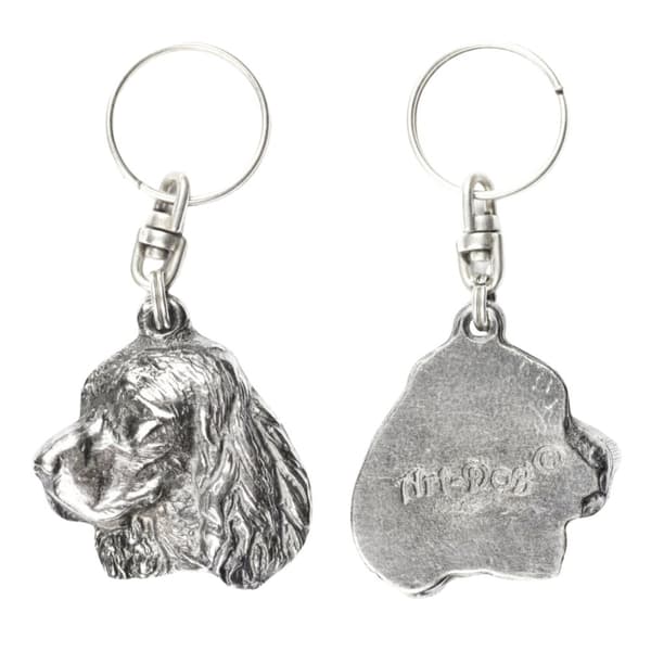 Welsh Springer Spaniel - silverpläterad nyckelring med en hund i en dekorativ låda, handväska dekoration, ryggsäckshänge från Art-Dog
