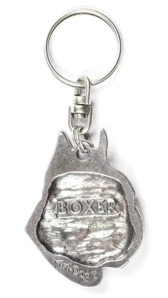 Boxer, Boxer II - silverpläterad nyckelring med en hund i en dekorativ låda, handväska dekoration, ryggsäckshänge från Art-Dog