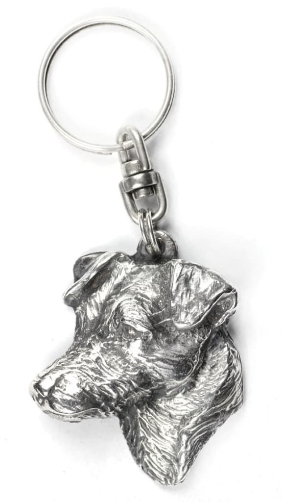 Jack Russell Terrier - silverpläterad nyckelring med en hund i en dekorativ låda, handväska dekoration, ryggsäckshänge från Art-Dog