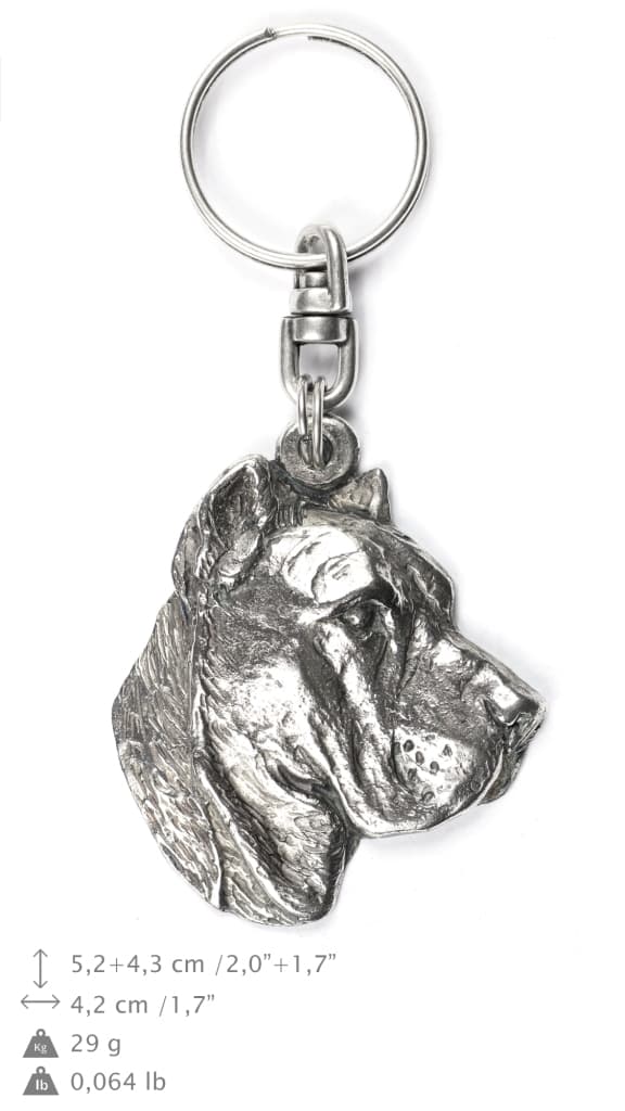Presa Canario, Canary Dog - silverpläterad nyckelring med en hund i en dekorativ låda, handväska dekoration, ryggsäckshänge från Art-Dog