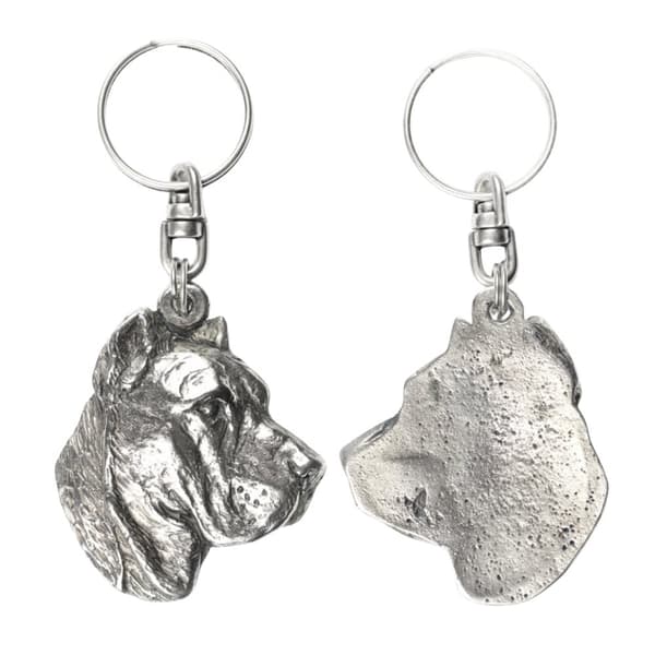 Presa Canario, Canary Dog - silverpläterad nyckelring med en hund i en dekorativ låda, handväska dekoration, ryggsäckshänge från Art-Dog