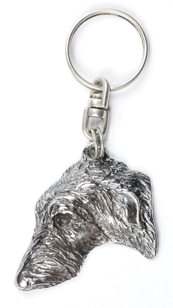 Scottish Greyhound, Deerhound - silverpläterad nyckelring med en hund i en dekorativ låda, handväska dekoration, ryggsäckshänge från Art-Dog