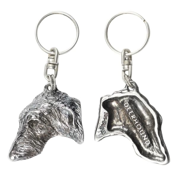 Scottish Greyhound, Deerhound - silverpläterad nyckelring med en hund i en dekorativ låda, handväska dekoration, ryggsäckshänge från Art-Dog