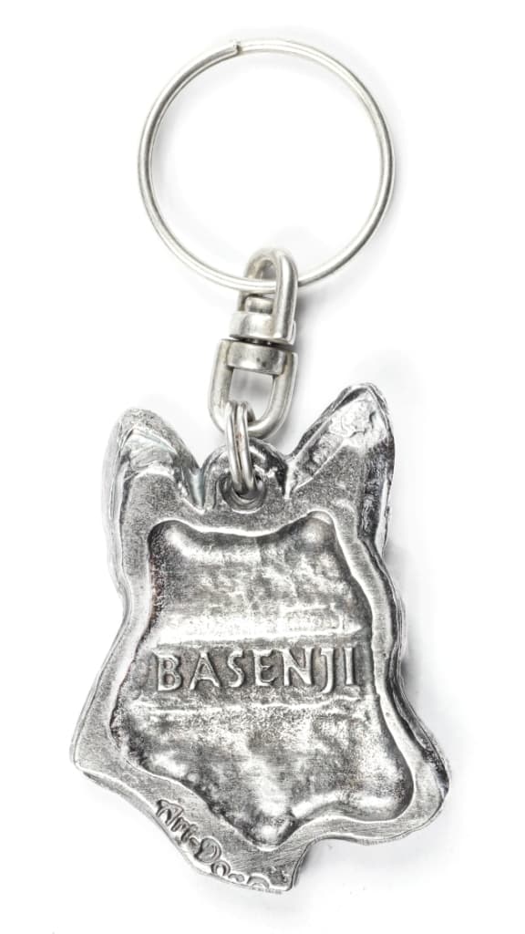 Basenji, Basenji, Kongon koira - hopeoitu avaimenperä koiralla koristelaatikossa, käsilaukun koristelu, reppuriipus by Art-Dog