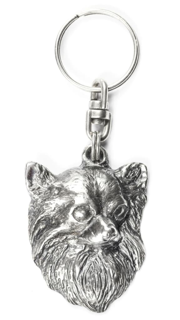Långhårig Chihuahua - silverpläterad nyckelring med en hund i en dekorativ låda, handväska dekoration, ryggsäckshänge från Art-Dog