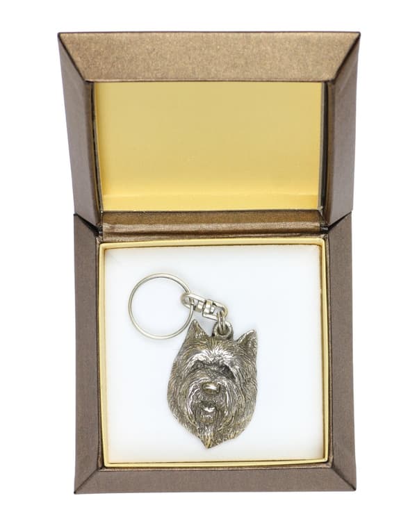 Cairn Terrier II - forsølvet nøglering med en hund i en dekorativ æske, håndtaskedekoration, rygsækvedhæng fra Art-Dog