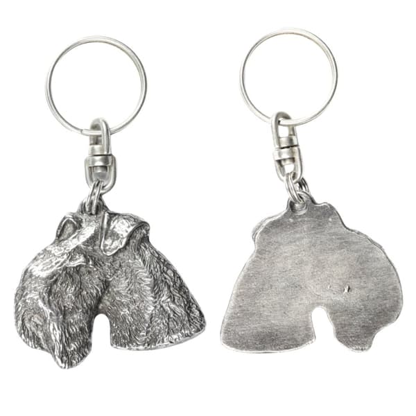 Lakeland Terrier - silverpläterad nyckelring med en hund i en dekorativ låda, handväska dekoration, ryggsäckshänge från Art-Dog