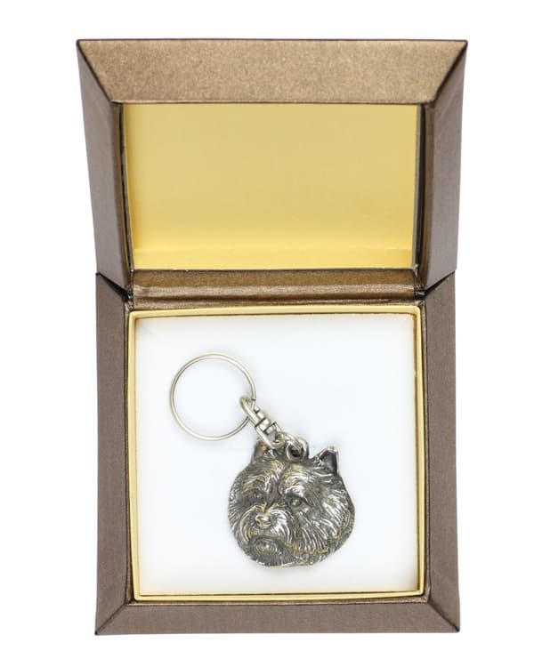 Norwich Terrier - silverpläterad nyckelring med en hund i en dekorativ låda, handväska dekoration, ryggsäckshänge från Art-Dog